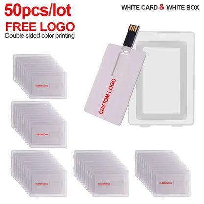 50pcs/lot High Speed Credit Card USB 2.0 Flash Drive Custom Logo Pendrive 4GB 8GB 16GB 32GB 64GB Bank Card for Gift Memory Stick