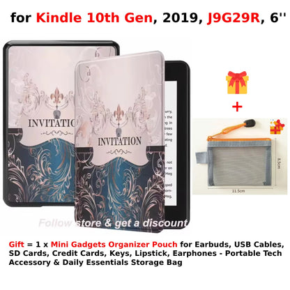 For Kindle 10th Generation Case + Mini Gadgets Organizer Pouch 6'' J9G29R 2019 Leather Cover Auto Wake/Sleep Kindle Skin Funda