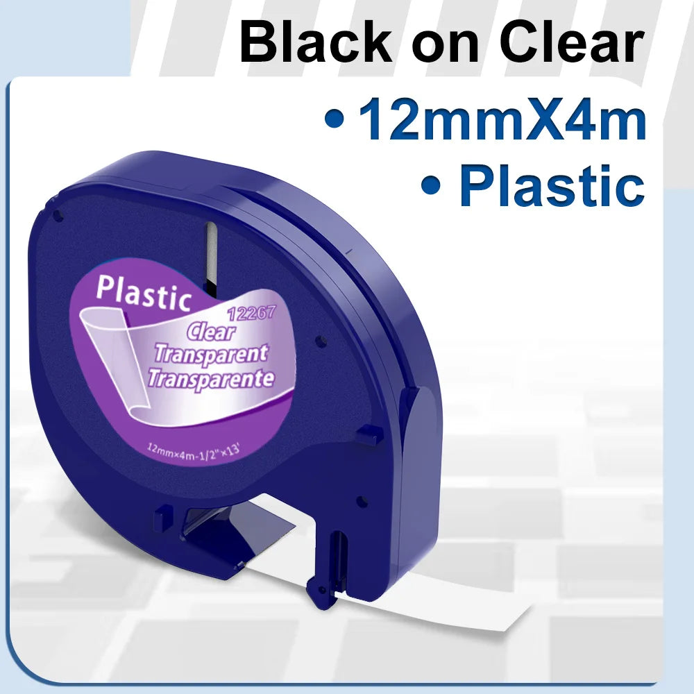 91200 91331 Compatible for Dymo Letra Tag Plastic Tape 12mm*4m Black on White LT 91331 12267 LT 91201 12267 for LT-100H LT-100