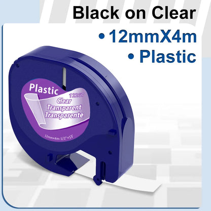91200 91331 Compatible for Dymo Letra Tag Plastic Tape 12mm*4m Black on White LT 91331 12267 LT 91201 12267 for LT-100H LT-100