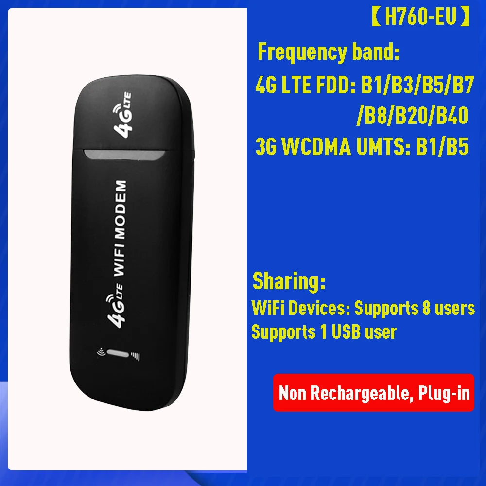 Wireless 4G WiFi Router USB Dongle SIM Card Slot Portable WIFI 4G LTE USB Modem Pocket Hotspot 8 WIFI Users 150Mbps WiFi Router