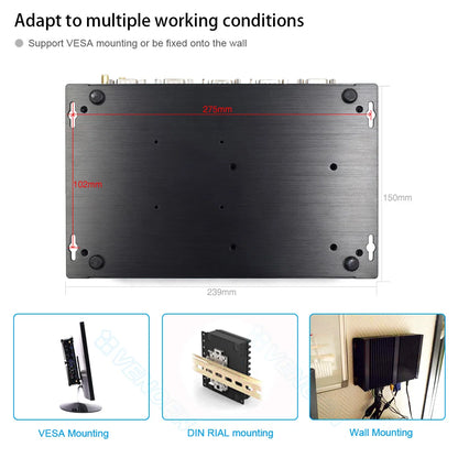 8th gen Intel Core i7-8550U i5-8250U Fanless Mini PC HDMI VGA RS232 COM Windows 10 Pro Industrial Rugged ITX Mute Computer 4G
